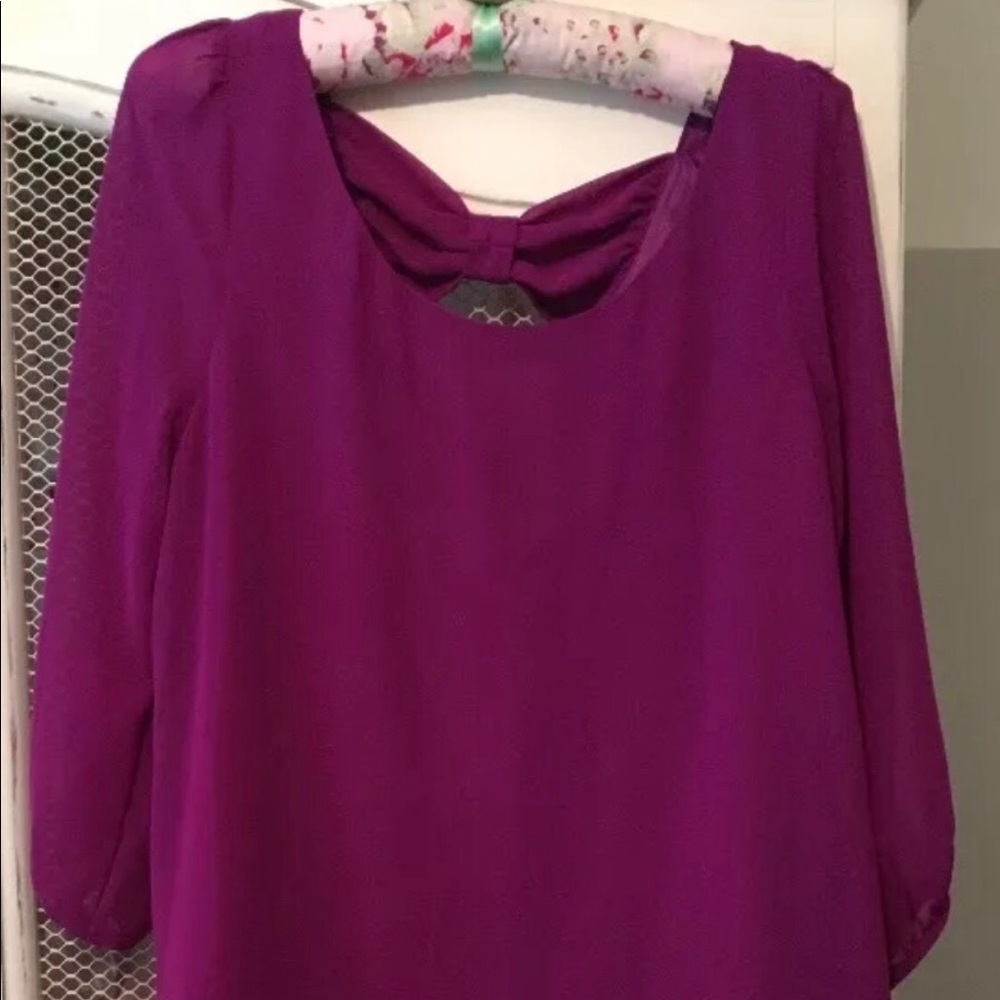 Forever 21 Purple Shift Dress Open Cutout Back Bow